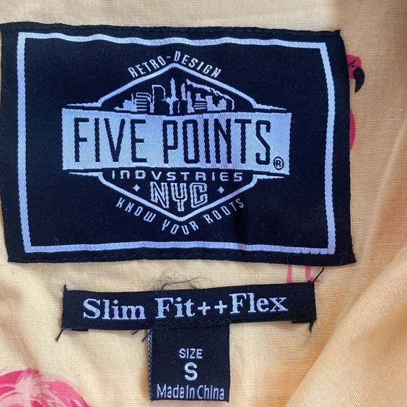 Flamingo Cotton Slim Fit Flex Button Down Short Sleeve Orange Pink Five Points S - Picture 6 of 8